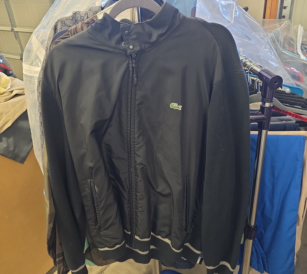 Lacoste Black Zip-Up Bomber Jacket with Green Logo